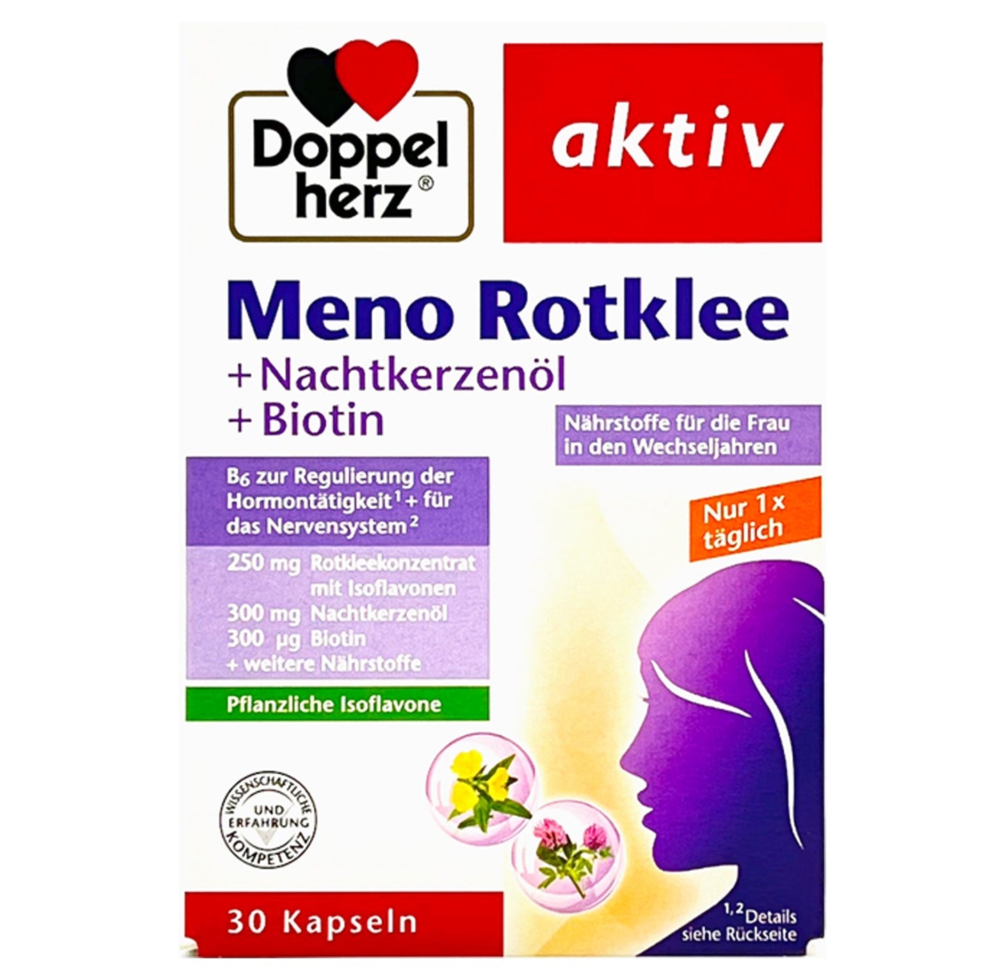 Doppelherz aktiv Meno Rotklee + Nachtkerzenöl + Biotin Kapsel (30 Stk.)